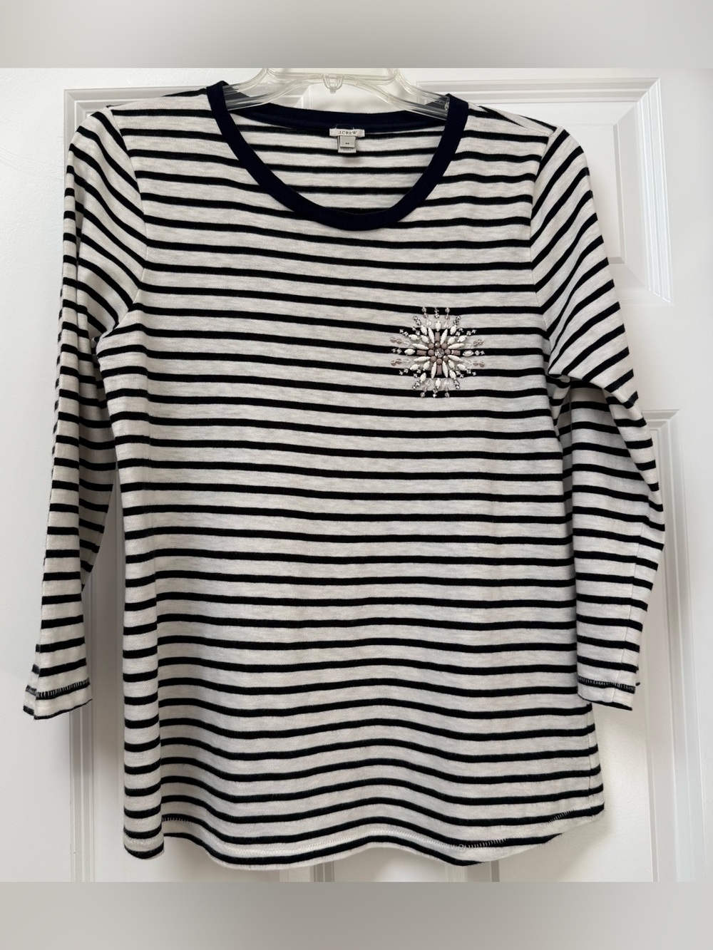 J.Crew Striped Painter Tee w distinctive jeweled rhinestone cluster size M